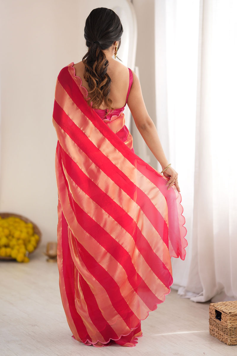 Party Wear Weaving Pattern Red Satin Saree | Buy Online India