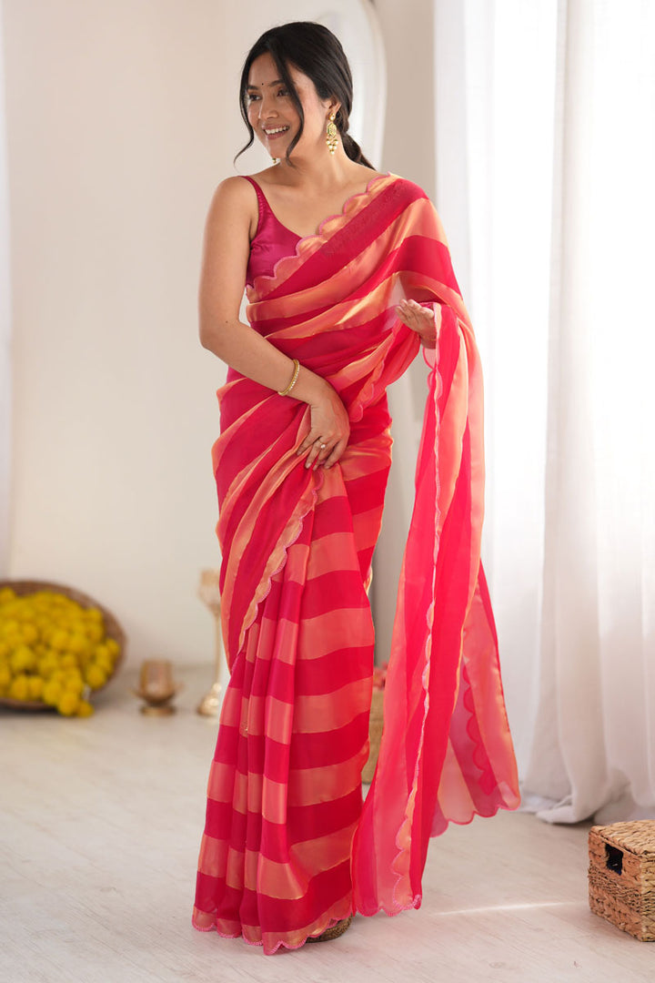 Party Wear Weaving Pattern Red Satin Saree | Buy Online India
