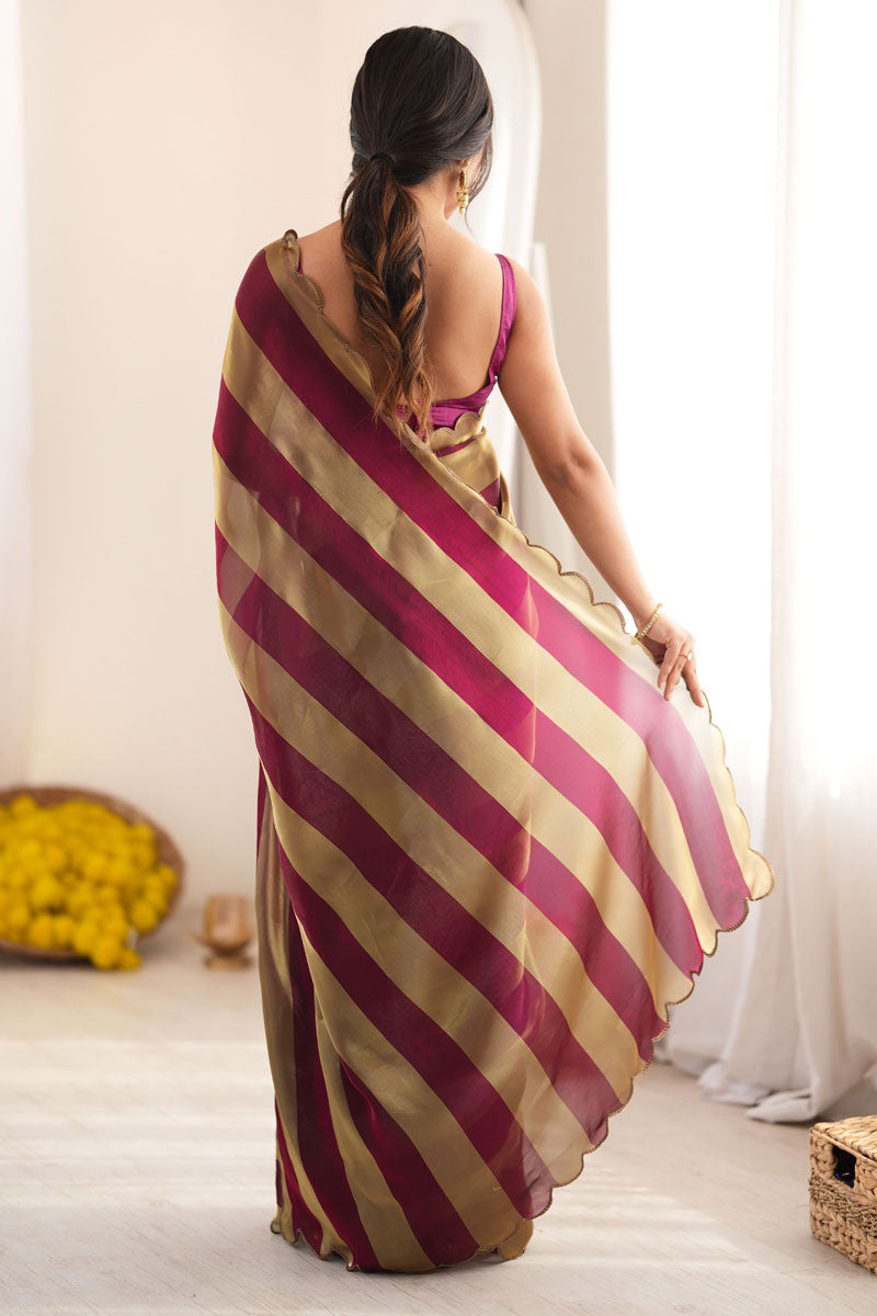 Satin Fabric Weaving Pattern Saree In Wine Color | Buy Online India