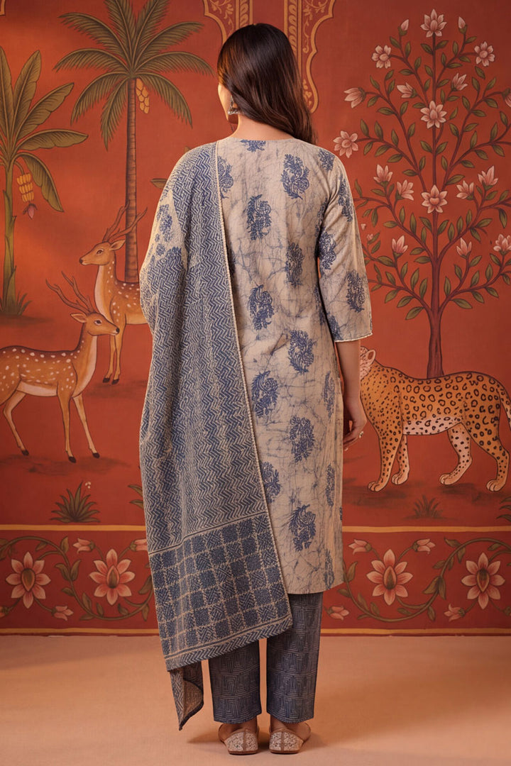 Blue Color Cotton Printed Beautiful Readymade Salwar Suit
