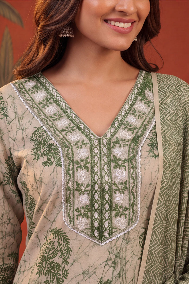 Green Color Cotton Printed Readymade Salwar Suit