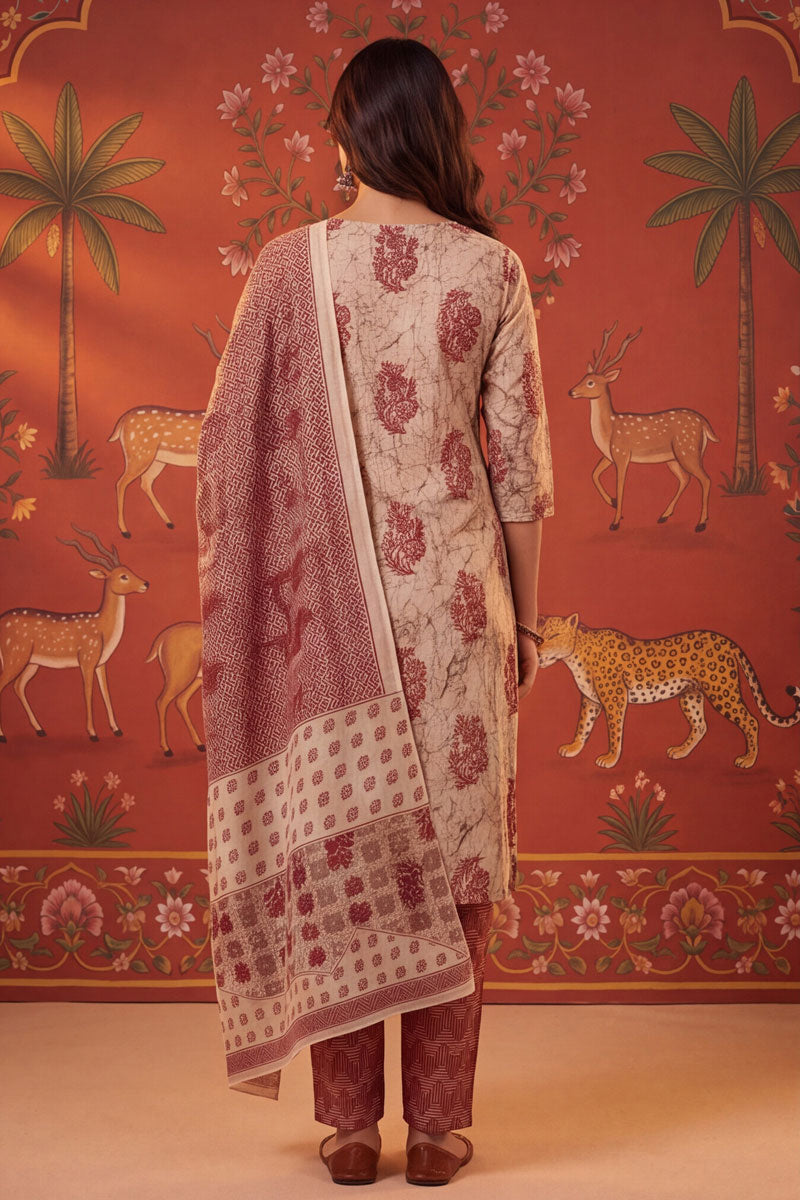 Maroon Color Cotton Readymade Printed Salwar Suit