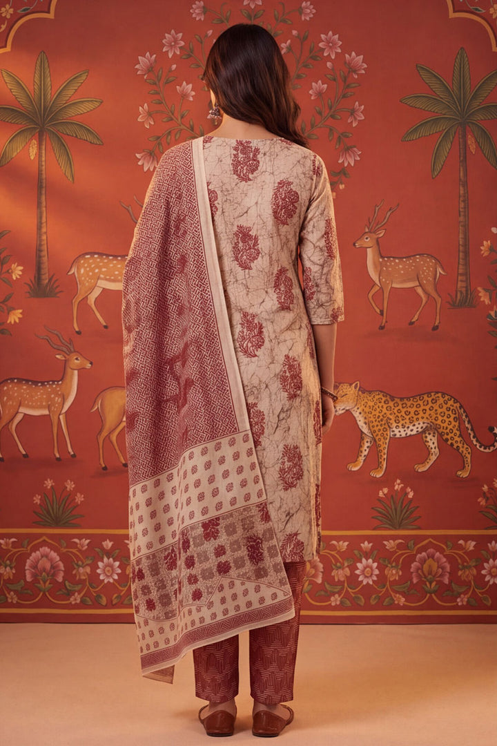 Maroon Color Cotton Readymade Printed Salwar Suit