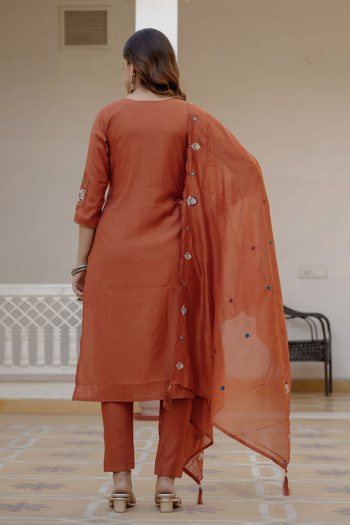 Traditional Rust Color Readymade Viscose Silk Salwar Suit | Buy Online India