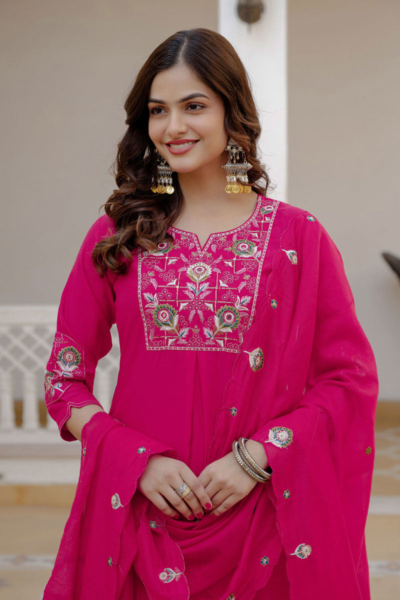 Pink Color Viscose Silk Readymade Salwar Suit For Festive | Buy Online India