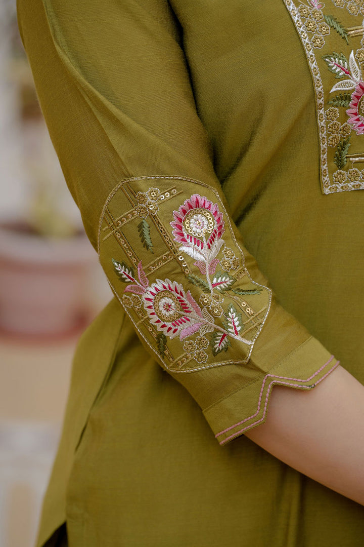 Viscose Silk Olive Color Elegant Readymade Salwar Suit | Buy Online India