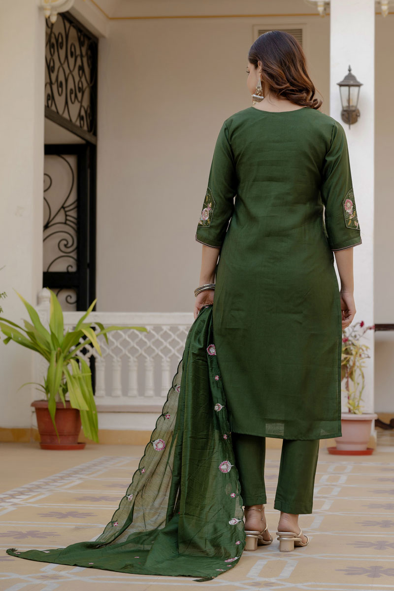 Festive Style Green Color Viscose Silk Readymade Salwar Suit | Buy Online India