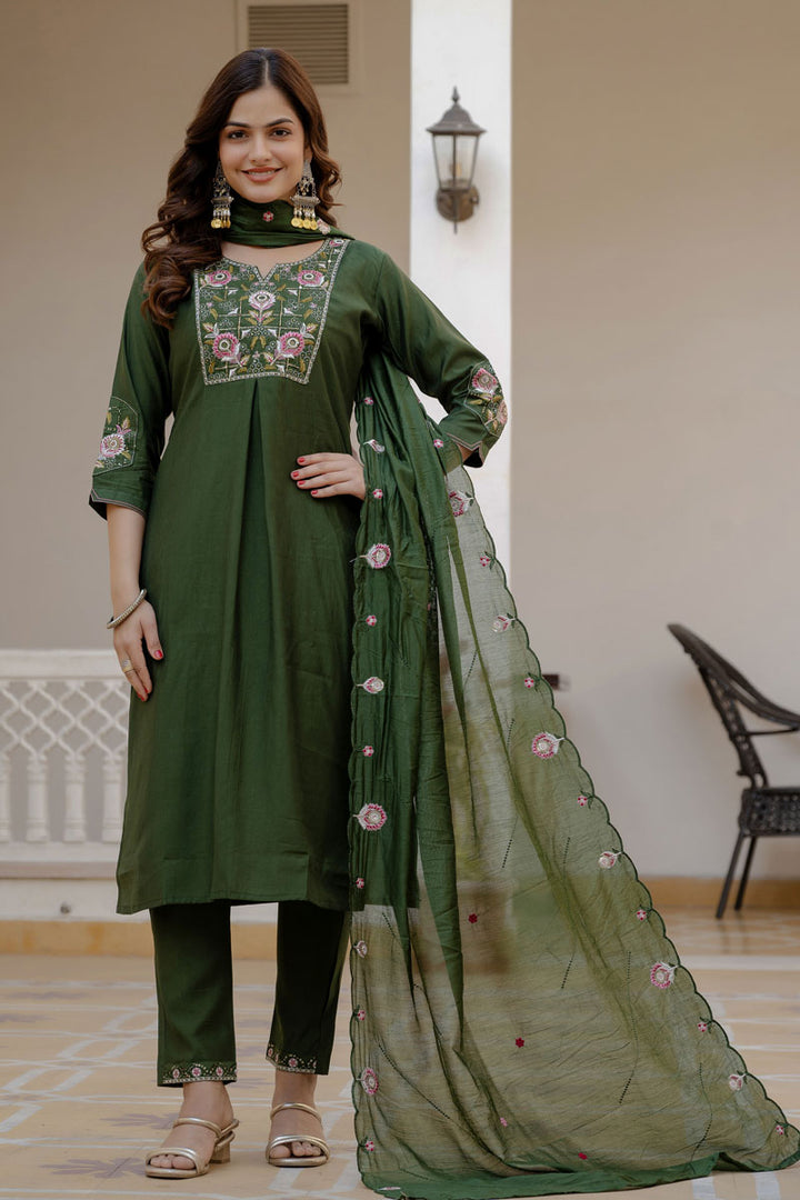Festive Style Green Color Viscose Silk Readymade Salwar Suit | Buy Online India