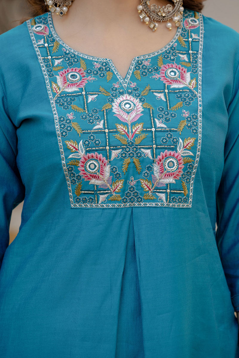 Teal Color Viscose Silk Readymade Salwar Suit For Festive | Buy Online India