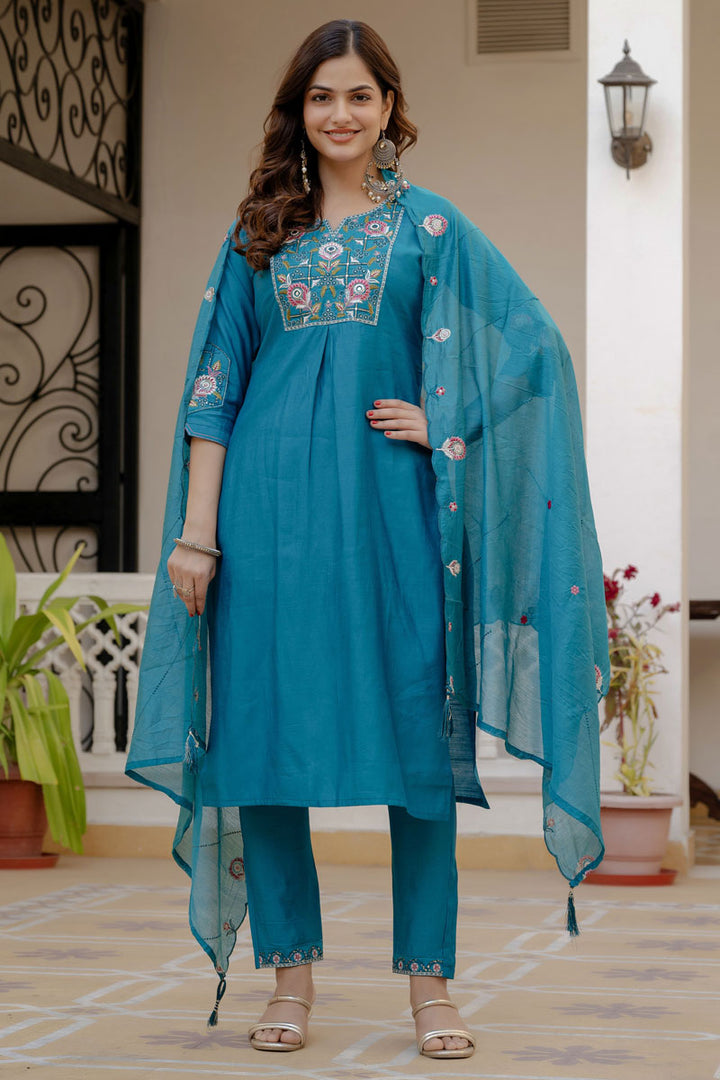 Teal Color Viscose Silk Readymade Salwar Suit For Festive | Buy Online India