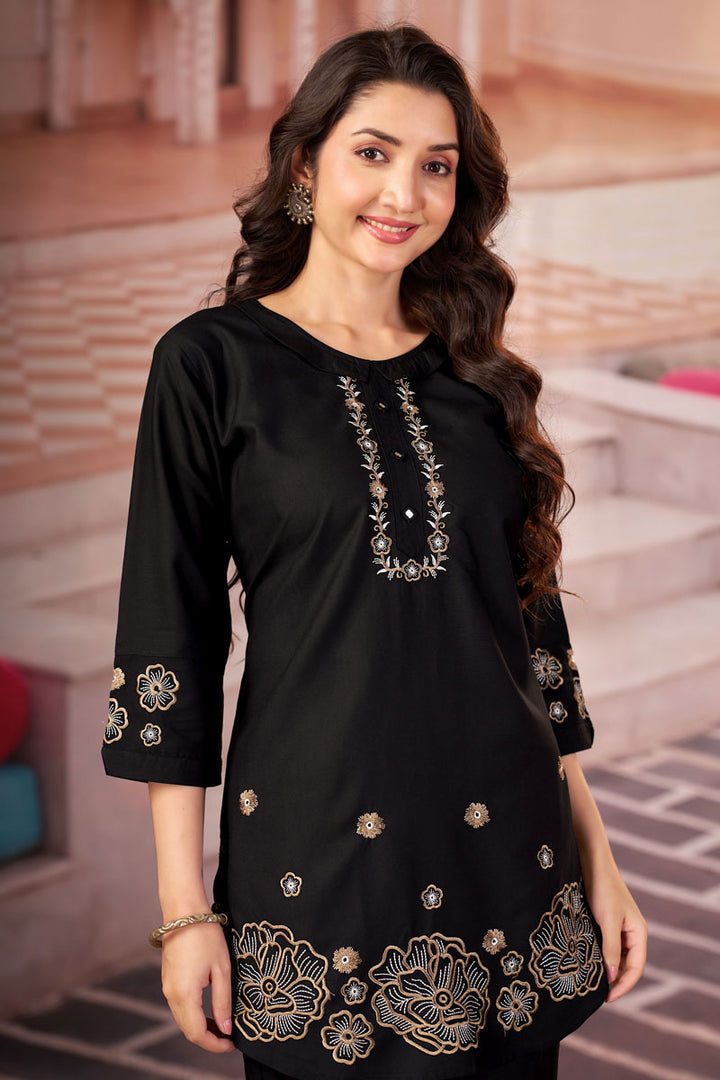 Black Color Festive Style Rayon Readymade Co Ord Set