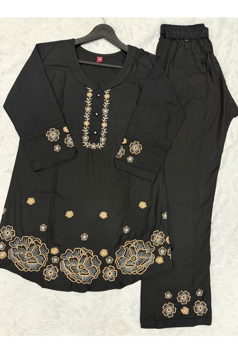 Black Color Festive Style Rayon Readymade Co Ord Set