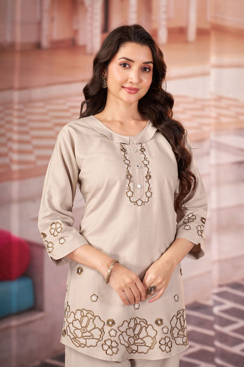 Rayon Festive Style Cream Color Readymade Co Ord Set