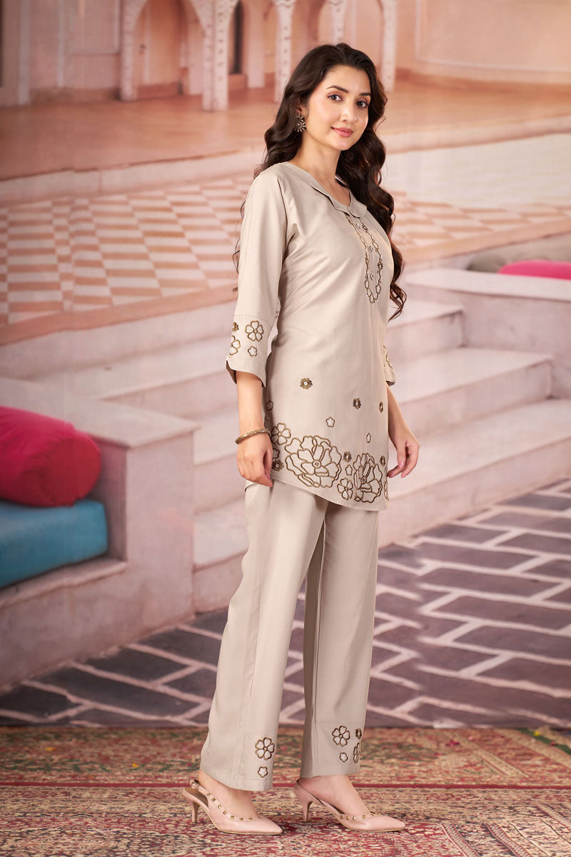 Rayon Festive Style Cream Color Readymade Co Ord Set