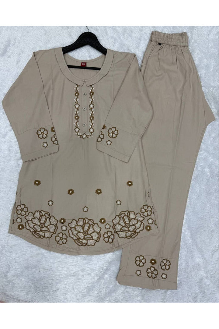 Rayon Festive Style Cream Color Readymade Co Ord Set