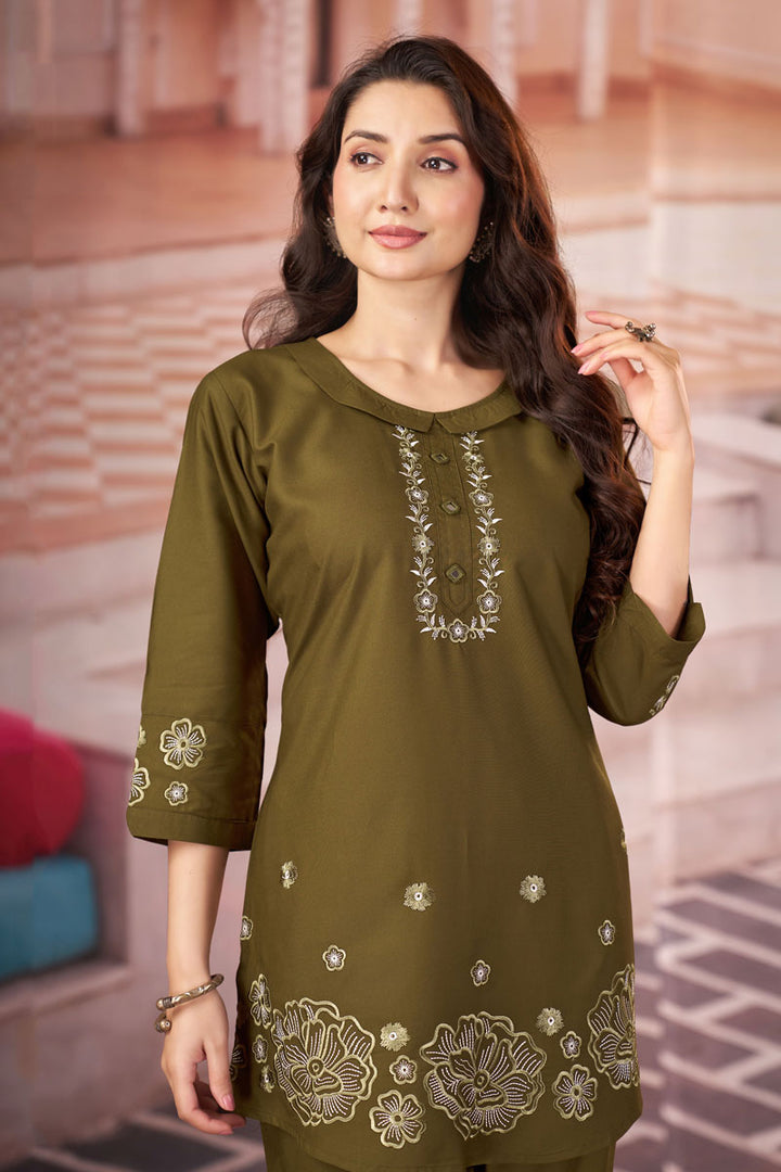 Olive Color Rayon Readymade Co Ord Set For Festive | Buy Online India