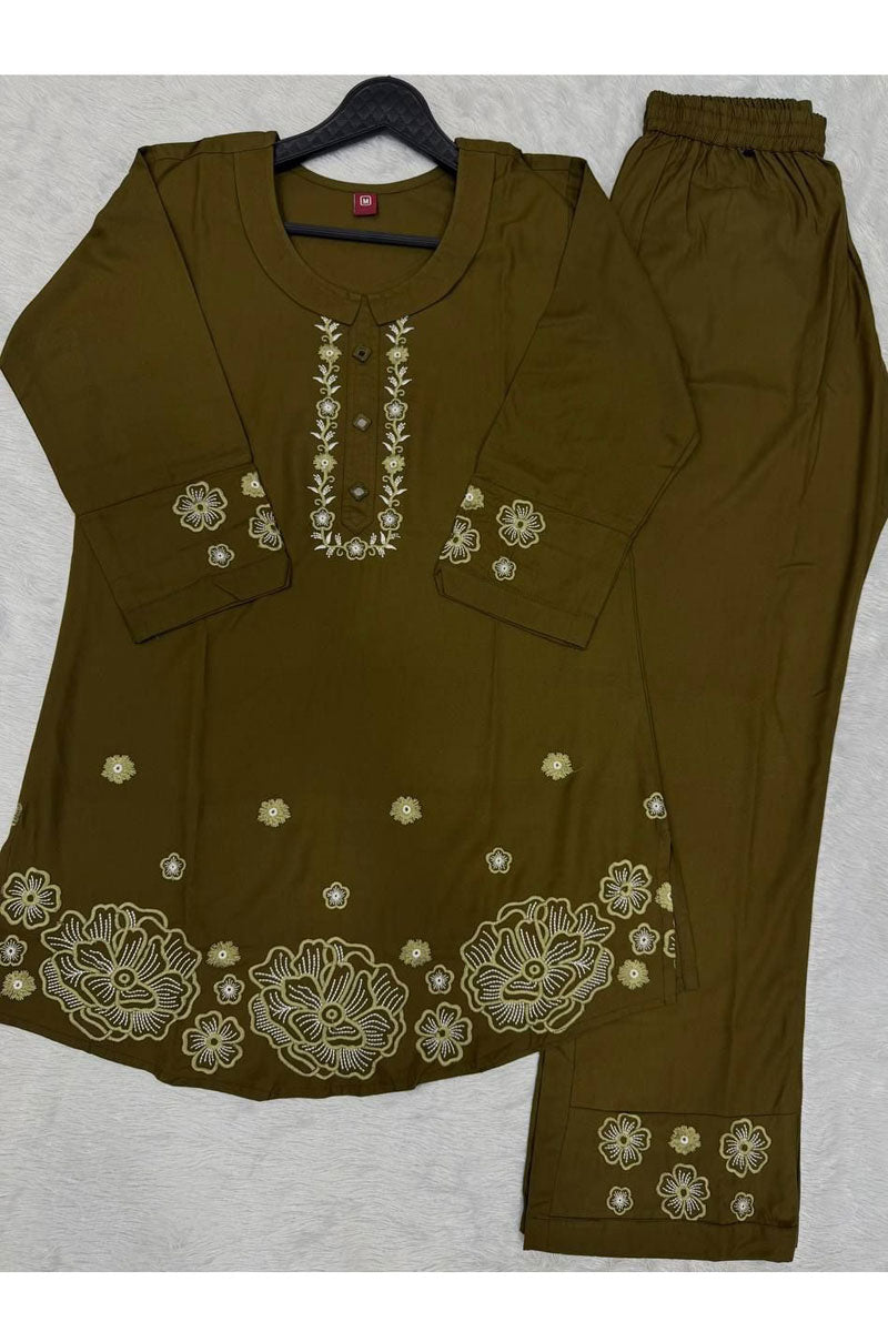 Olive Color Rayon Readymade Co Ord Set For Festive | Buy Online India