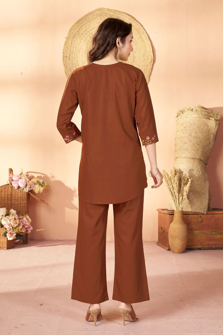 Brown Color Rayon Fabric Readymade Co-Ord Set For Festive | Buy Online India