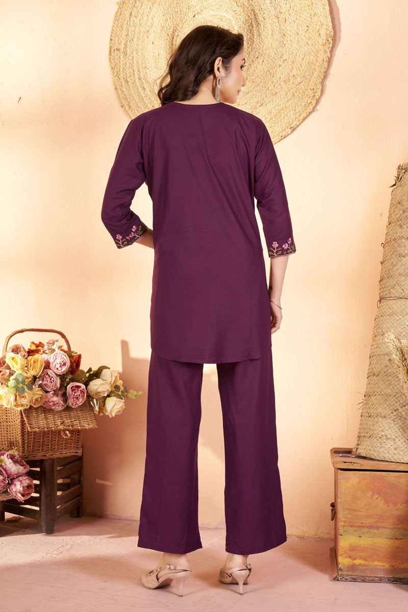 Wine Color Rayon Fabric Readymade Co-Ord Set For Festival | Buy Online India