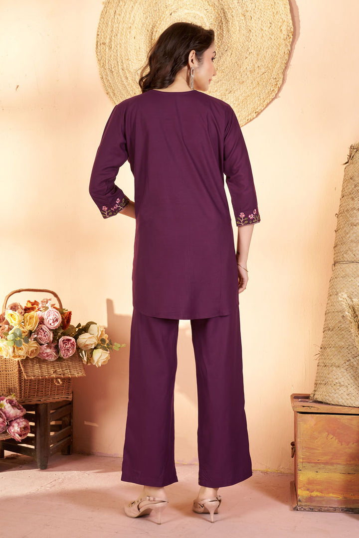 Wine Color Rayon Fabric Readymade Co-Ord Set For Festival | Buy Online India