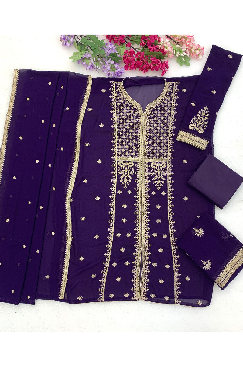 Heavy Chinon Fabric Festive Style Purple Palazzo Suit | Buy Online India