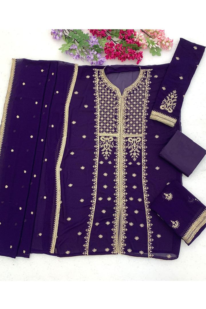 Heavy Chinon Fabric Festive Style Purple Palazzo Suit | Buy Online India