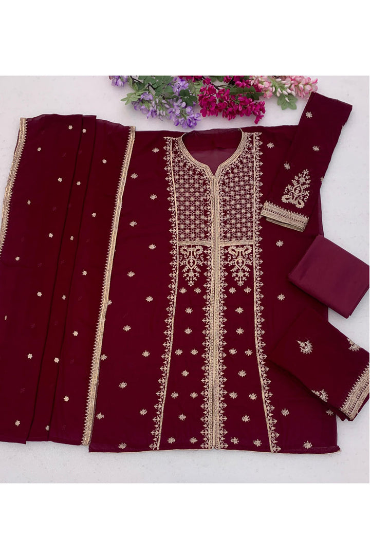 Trendy Chinon Fabric Wine Color Palazzo Suit For Festive | Buy Online India