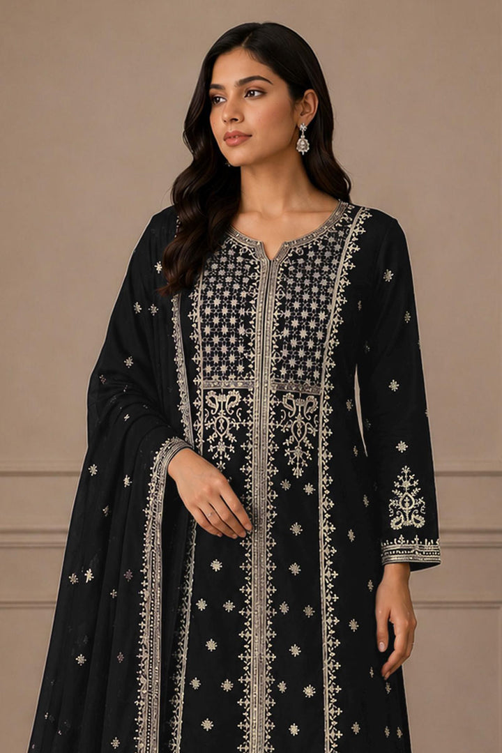 Amazing Chinon Fabric Festive Style Black Palazzo Suit | Buy Online India