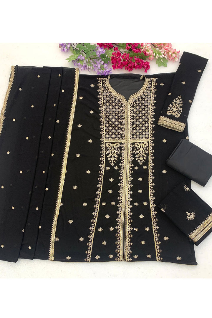 Amazing Chinon Fabric Festive Style Black Palazzo Suit | Buy Online India