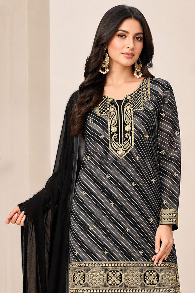 Black Color Georgette Fabric Chic Sharara Suit For Festival | Buy Online India