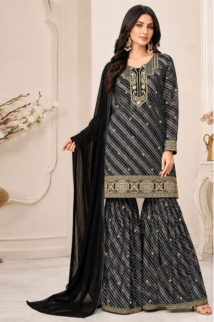 Black Color Georgette Fabric Chic Sharara Suit For Festival | Buy Online India