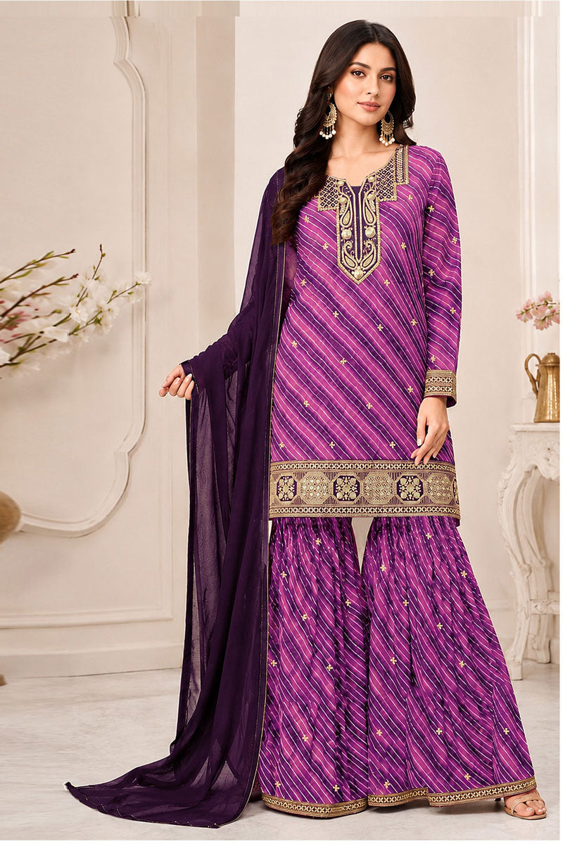 Soothing Purple Color Georgette Festive Style Sharara Suit | Buy Online India