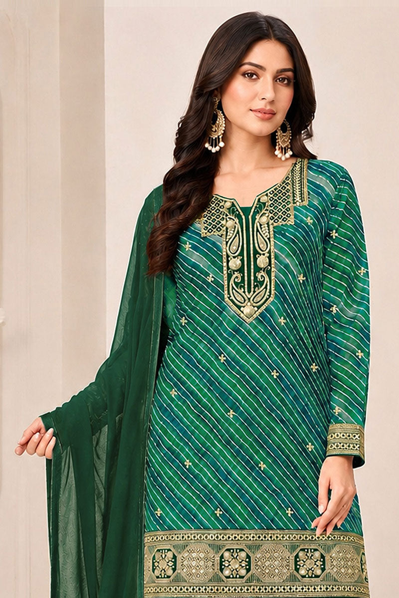 Festive Style Georgette Fabric Green Sharara Suit | Buy Online India
