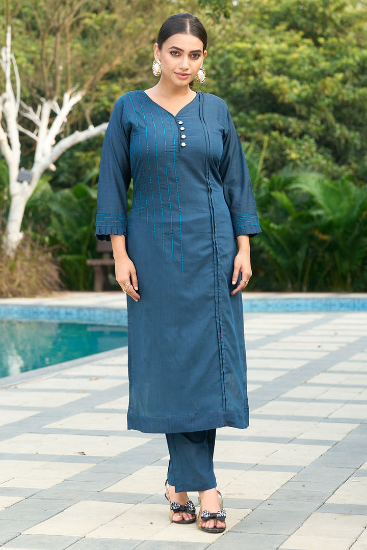 Trendy Roma Silk Fabric Teal Color Readymade Top With Bottom | Buy Online India