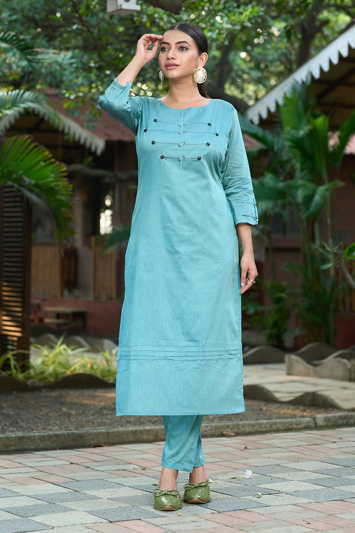 Cyan Color Readymade Roma Silk Casual Top With Bottom | Buy Online India