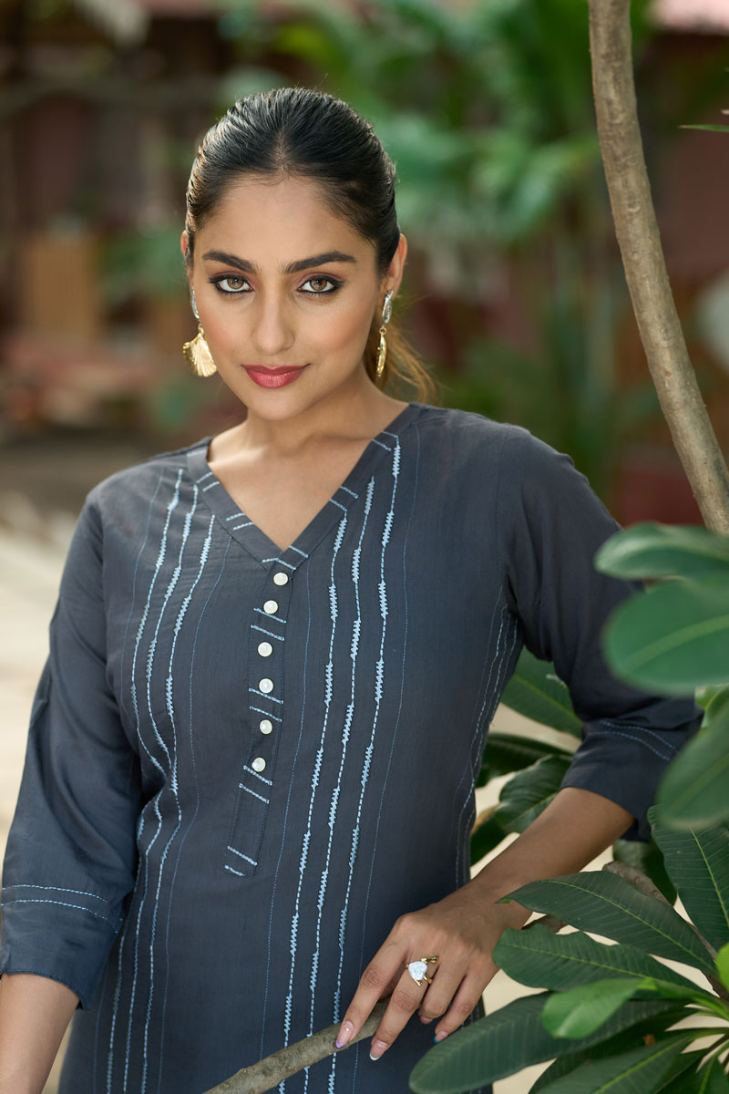 Casual Roma Silk Fabric Grey Color Readymade Top With Bottom | Buy Online India