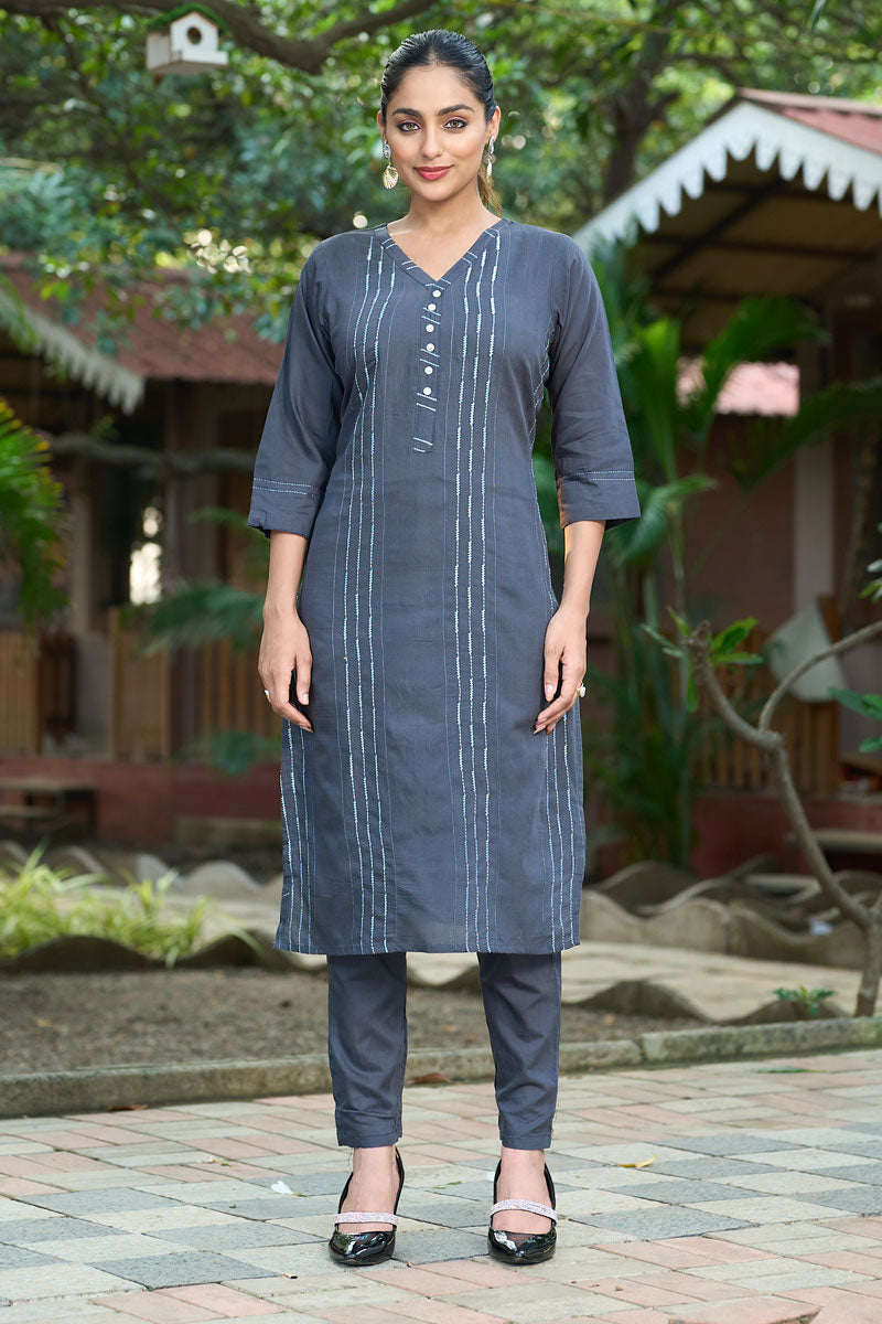 Casual Roma Silk Fabric Grey Color Readymade Top With Bottom | Buy Online India