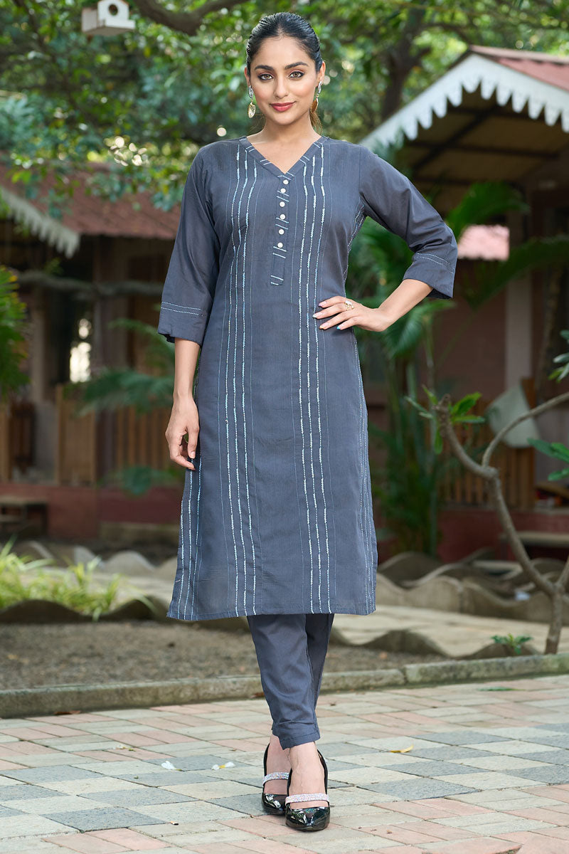 Casual Roma Silk Fabric Grey Color Readymade Top With Bottom | Buy Online India
