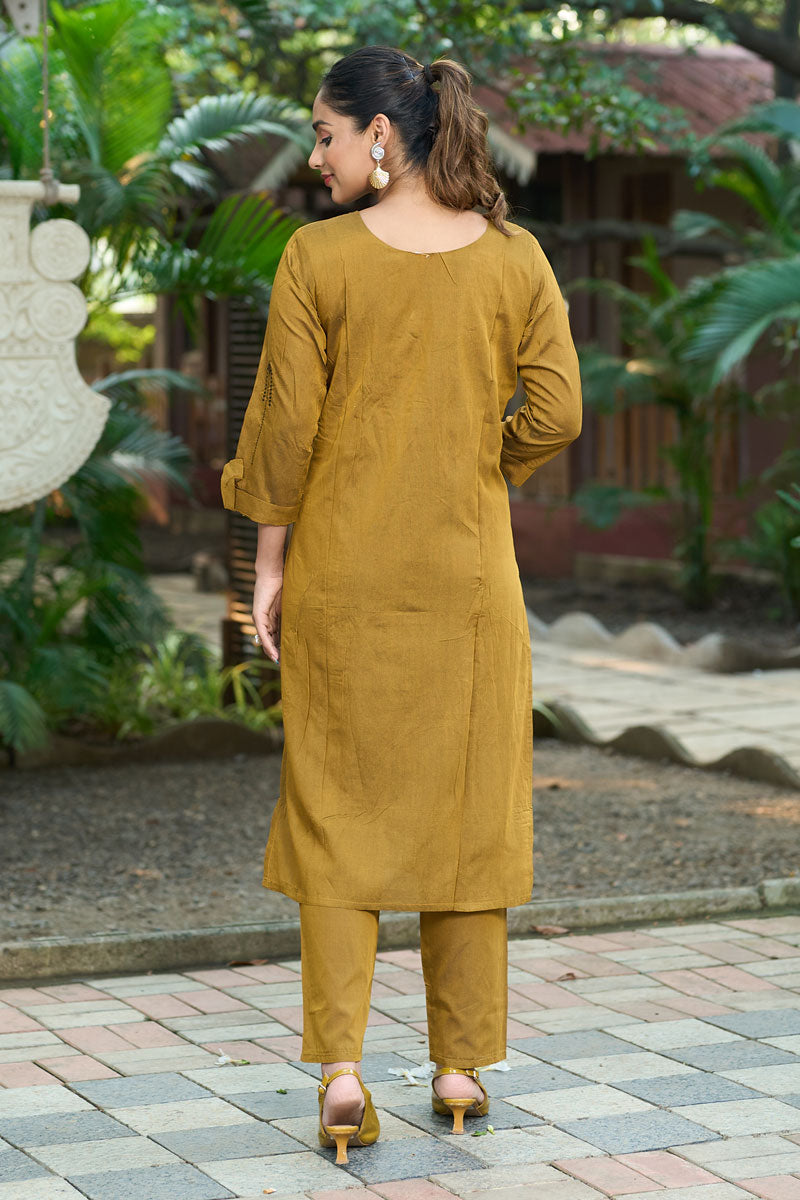 Roma Silk Fabric Mustard Color Amazing Readymade Top With Bottom | Buy Online India
