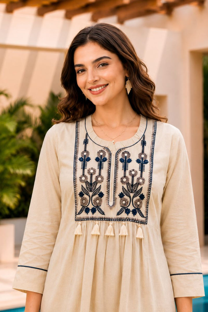 Heavy Cotton Fabric Beige Color Readymade Co-ord Set | Buy Online India