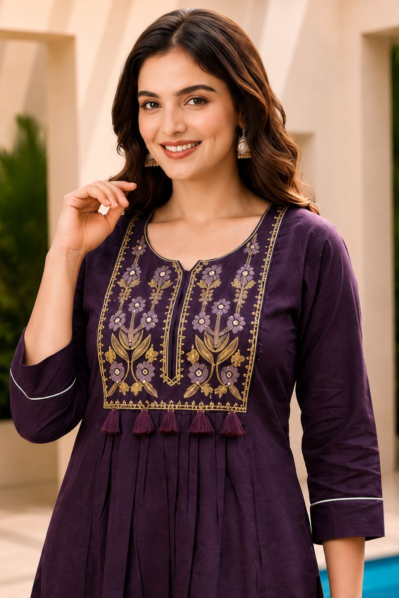 Trendy Cotton Fabric Wine Color Readymade Co-ord Set | Buy Online India