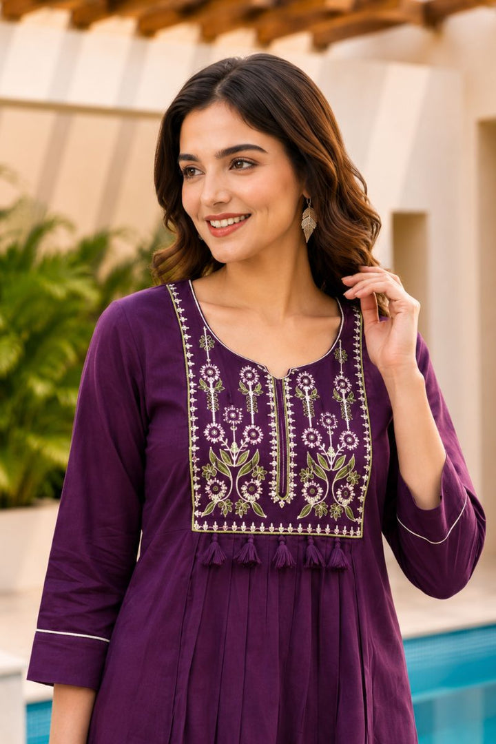 Attrective Cotton Fabric Purple Color Readymade Co-ord Set | Buy Online India