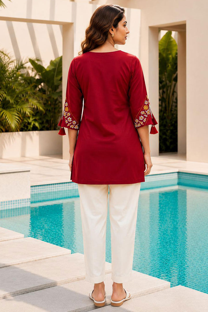 Maroon Rayon Coveted Readymade Tunic Kurti | Buy Online India