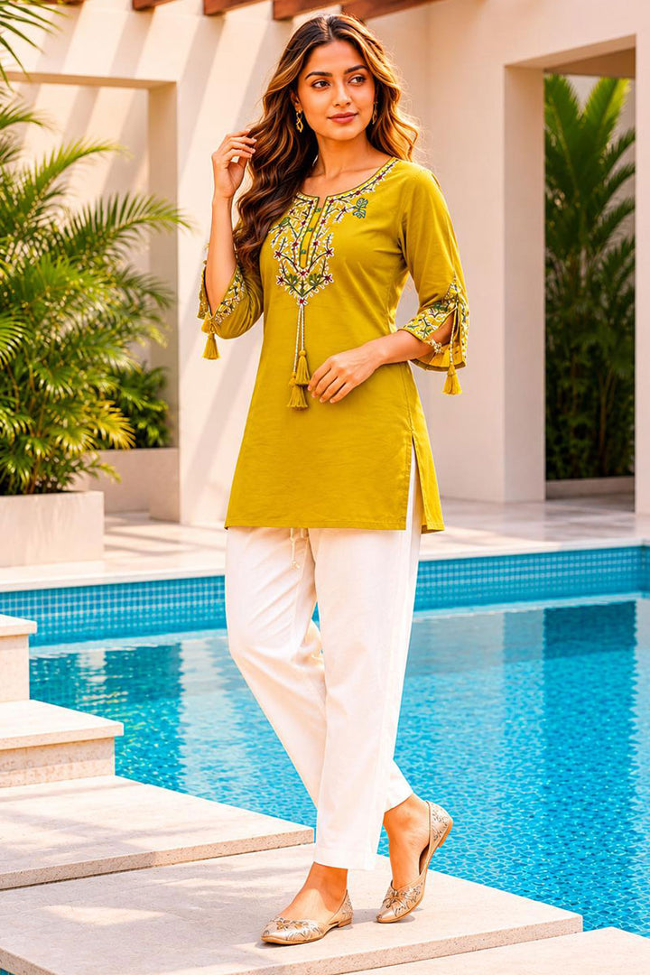 Mustard Color Sober Readymade Rayon Tunic Kurti | Buy Online India