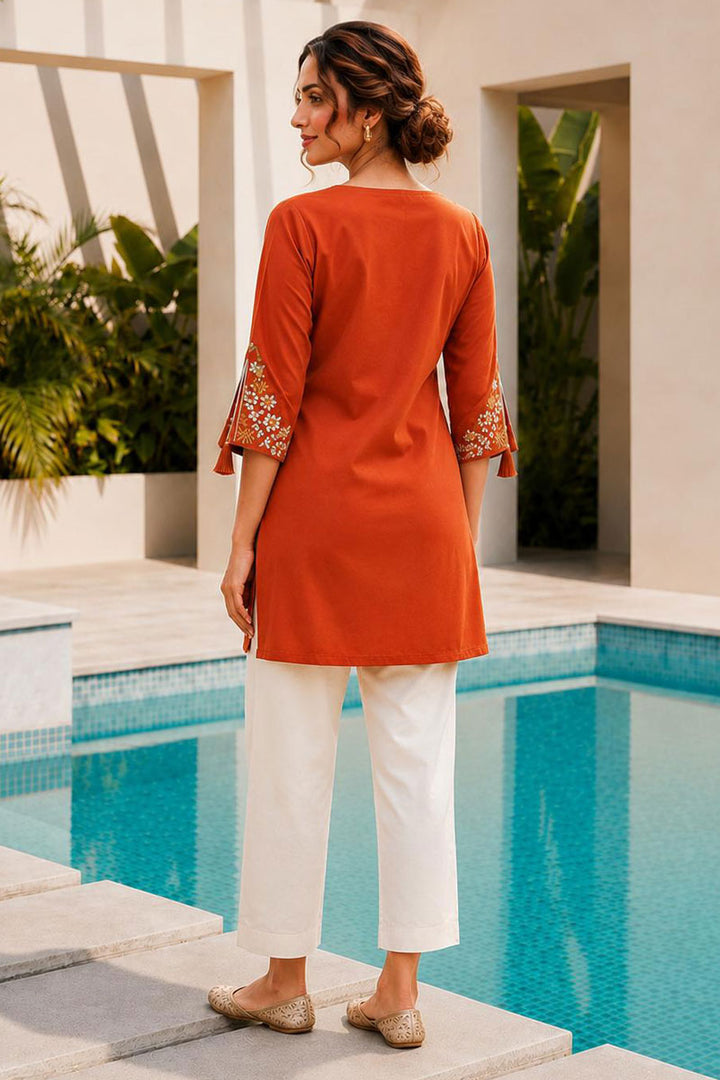 Orange Color Rayon Readymade Casual Tunic Kurti | Buy Online India