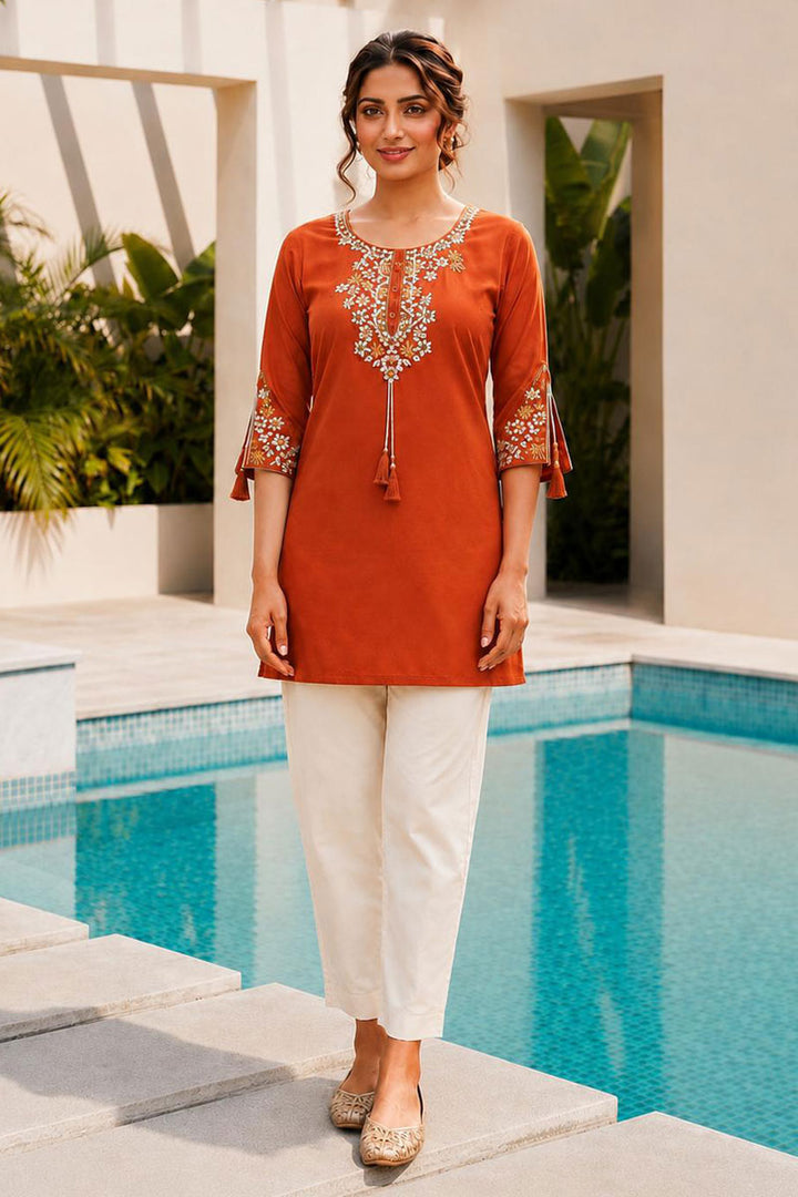 Orange Color Rayon Readymade Casual Tunic Kurti | Buy Online India