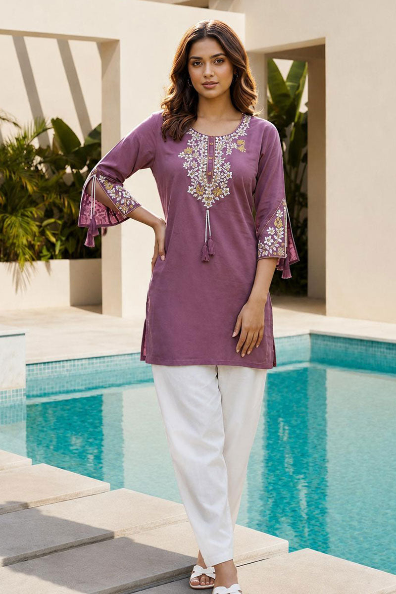 Purple Color Casual Readymade Rayon Tunic Kurti | Buy Online India