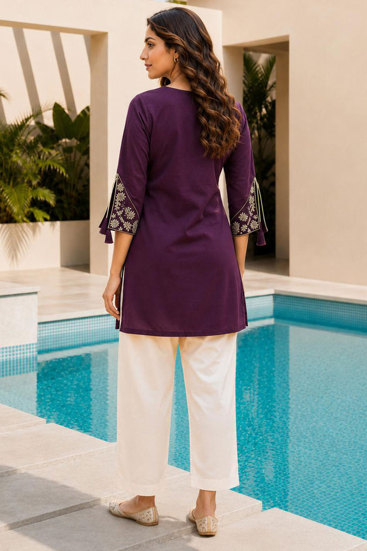 Excellent Wine Color Readymade Rayon Tunic Kurti | Buy Online India