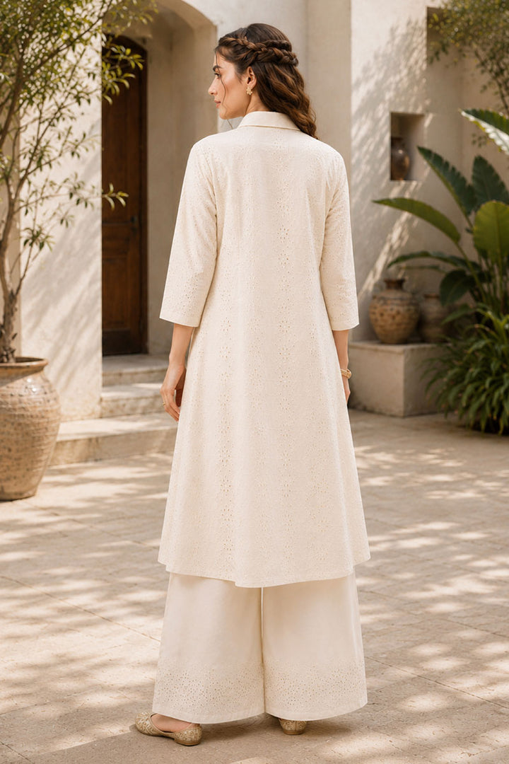 Tempting Off White Color Readymade Cotton Kurti With Bottom | Buy Online India