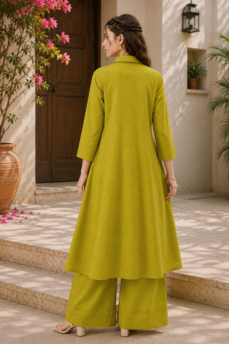 Green Color Delicate Cotton Readymade Kurti With Bottom | Buy Online India